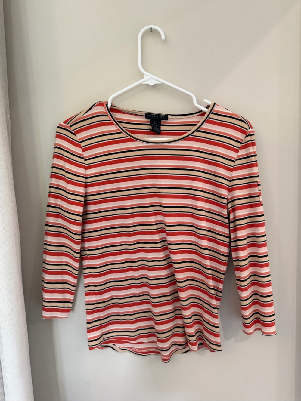 The Limited Coral and Cream Striped Long Sleeve Tee